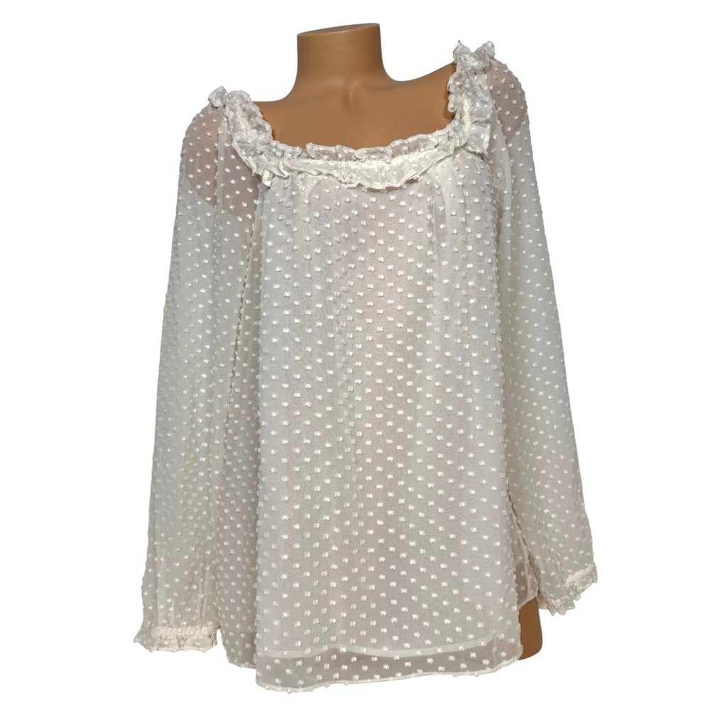 J.Crew Women's Ivory Silk Cotton Clip Dot Ruffle Blouse Size Tall Medium NEW